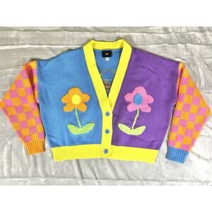 Lazy Oaf Flower Garden M Cardigan Sweater Colorful Quirky 90s Rave Vibe RARE